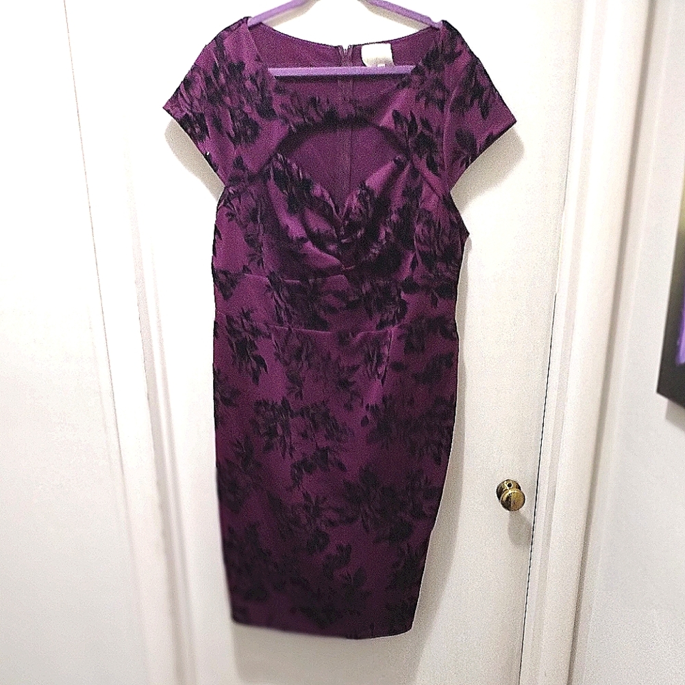 Mod Cloth Bodycon Dress with Cutout Top Purple with Velvet Black Flowers